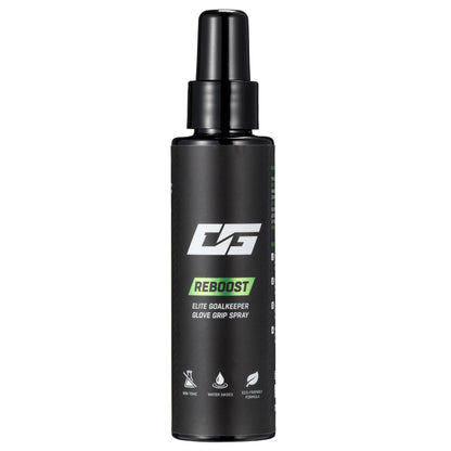 Helppokäyttöinen REBOOST GRIP SPRAY jalkapallokentille lisäämään pitoa hanskoihin ja parantamaan maalivahdin suoritusta.